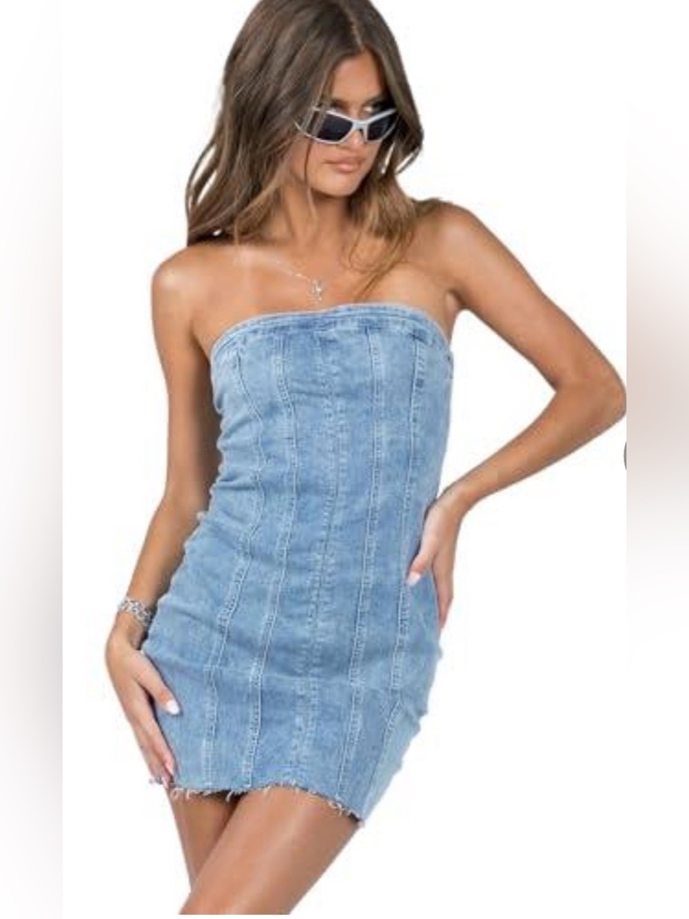Princess Polly Denim Mini Dress Size 6 Strapless Corset Bodycon Y2K
